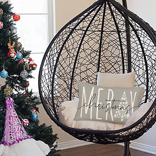 Miniatura 2 de Fukeen Fundas de almohada de Navidad de 12 x 20 pulgadas, diseño de árbol de Navidad brillante, copo de nieve, muñeco de nieve, blanco y gris,