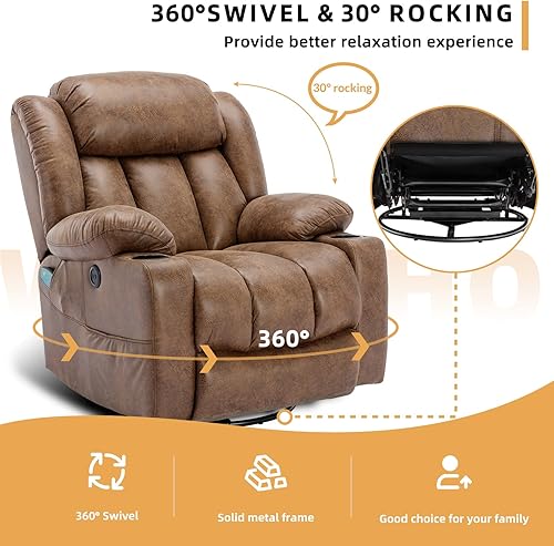 Miniatura 7 de Silla reclinable mecedora giratoria de 360, sillón reclinable de masaje manual con calor y vibración, sofá moderno individual y moderno, asiento de