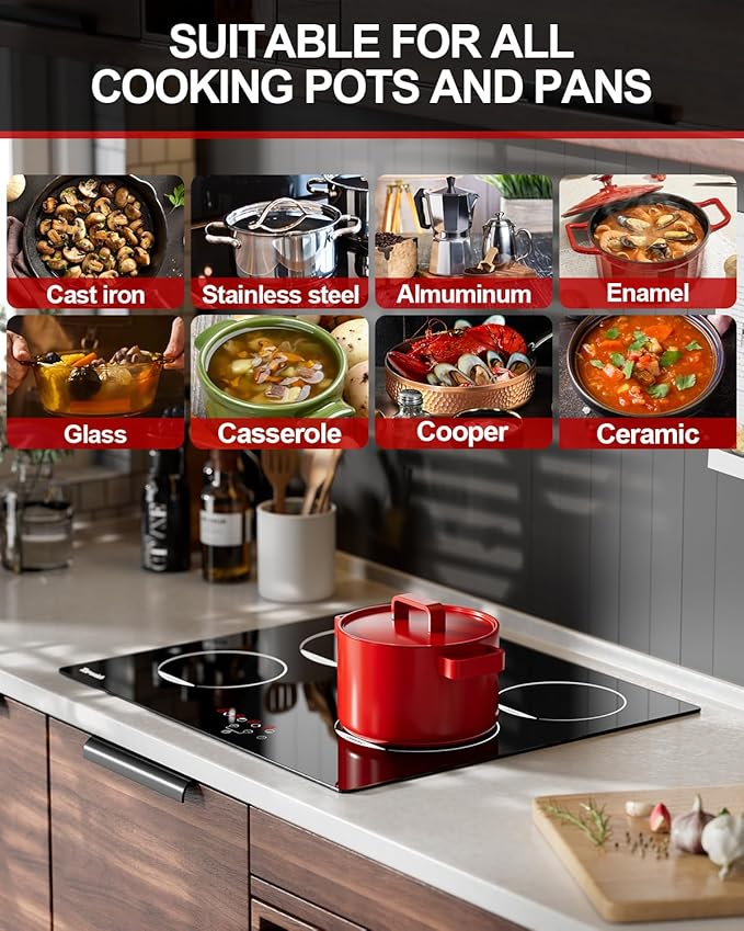 Estufa Vitrocerámica 4 Puestos 24 Pulgadas Empotrable 240V miniatura 6