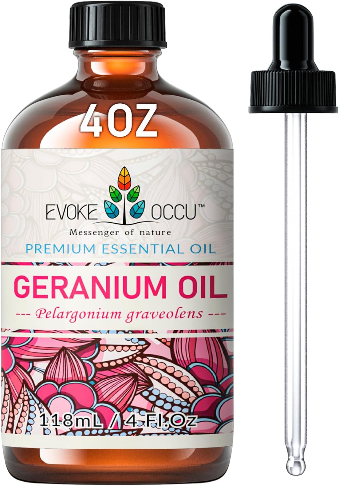 EVOKE OCCU Geranium Essential Oil for Skin, Diffuser, Aromatherapy - 4 FL Oz