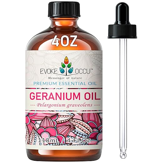 EVOKE OCCU Geranium Essential Oil 4 Oz, Pure Geranium Oil for Skin Hair Massage Aromatherapy Diffuser- 4 FL Oz