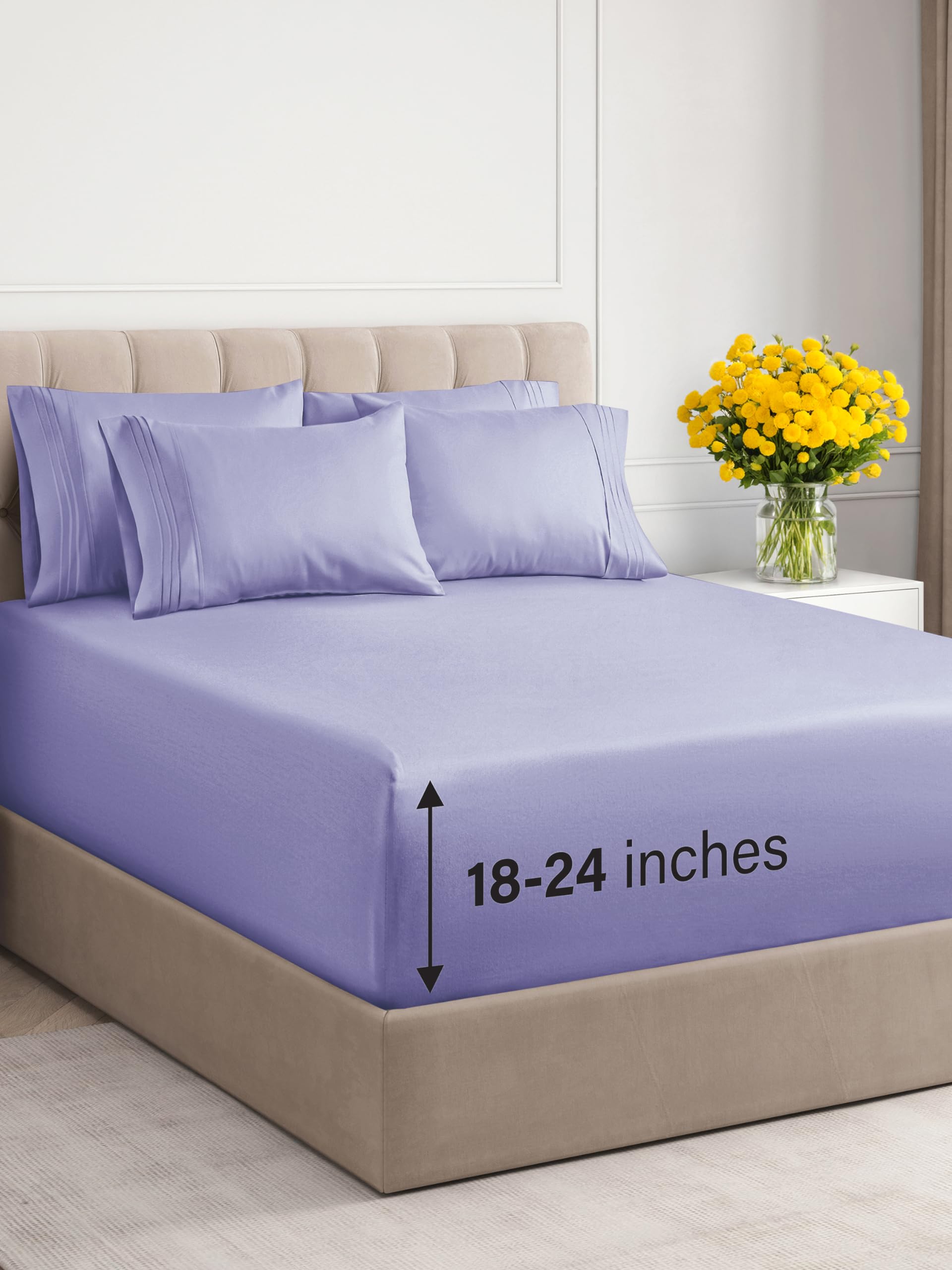 Extra Deep King Sheet Set - 6 Piece Breathable & Cooling Sheets - Hotel Luxury Bed Sheets Set - Easy & Secure Fit - Soft, Wrinkle Free & Comfy Sheets Set - Lavender Sheet Set w/Extra Deep Pockets