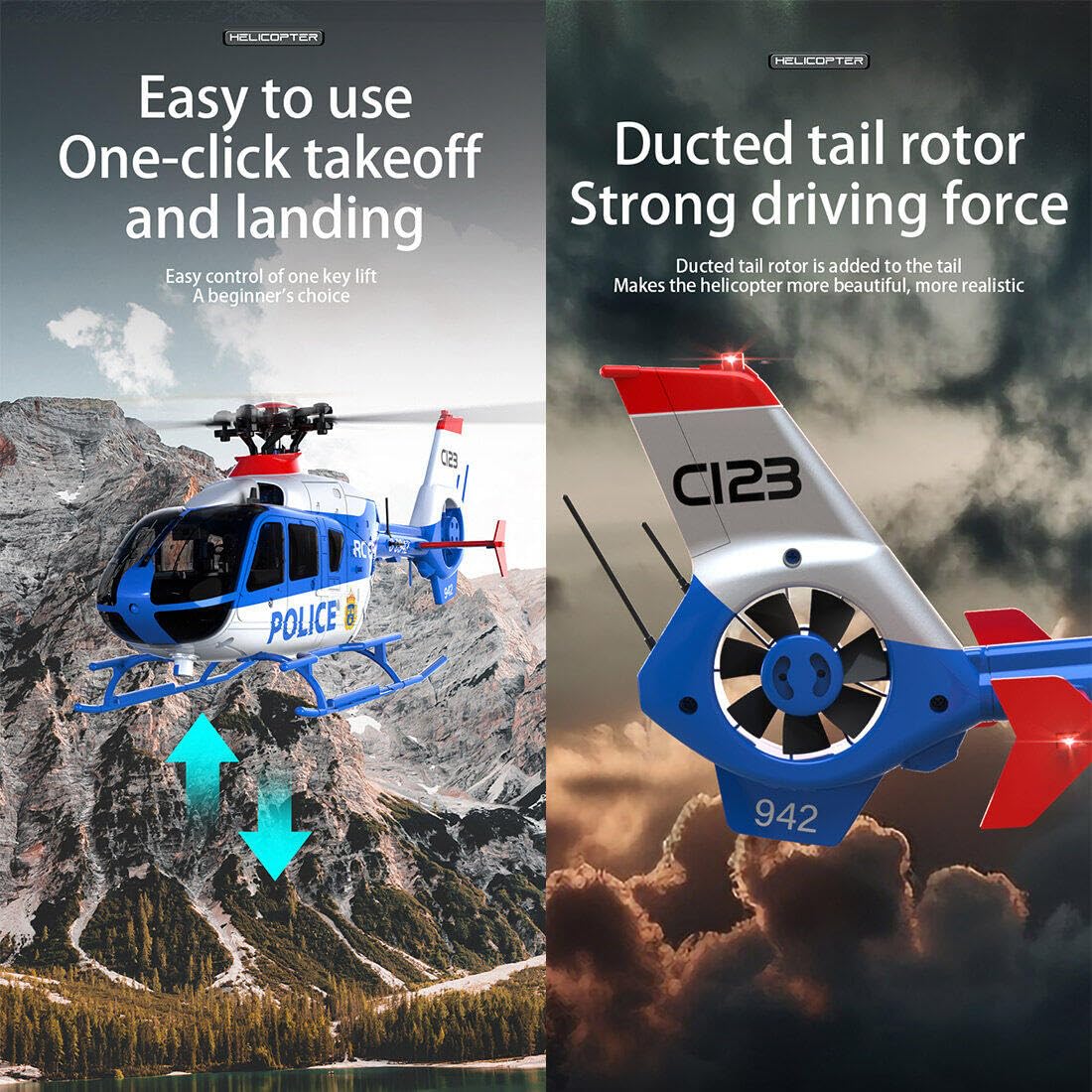 NULA RC Hubschrauber Spielzeug für Erwachsene, C123 1/36 EC135 Ferngesteuertes Helicopter 2.4G 6CH Einmotoriges Gyroskopisches Fluggerät RC Flugzeug für Anfänger - RTF Version
