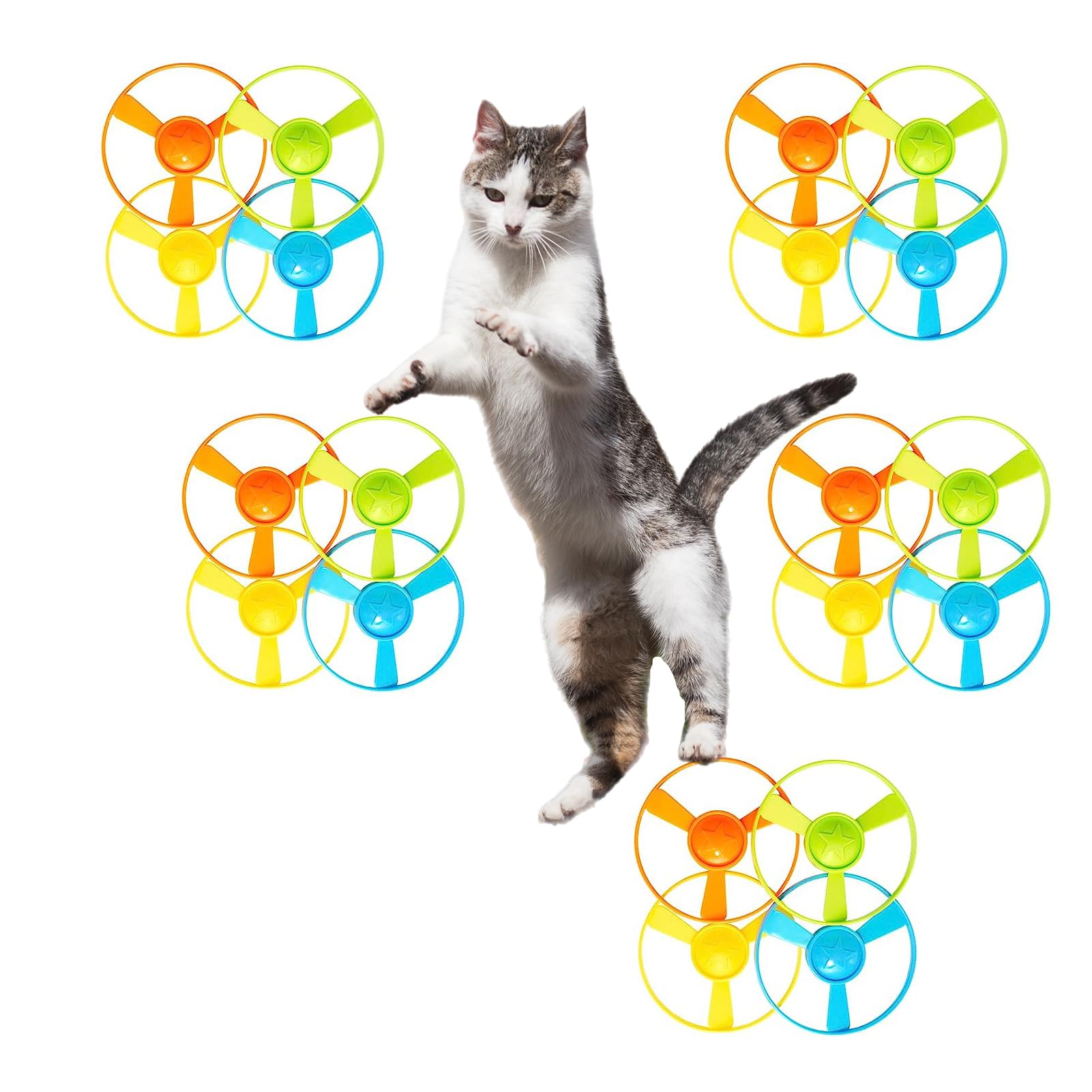 Juguetes interactivos para Gatos voladores con 20 hélices voladoras de Colores, Juguetes para Gatos Que persiguen Pistas para Entrenar y Cazar Gatitos (Solo hélices voladoras)