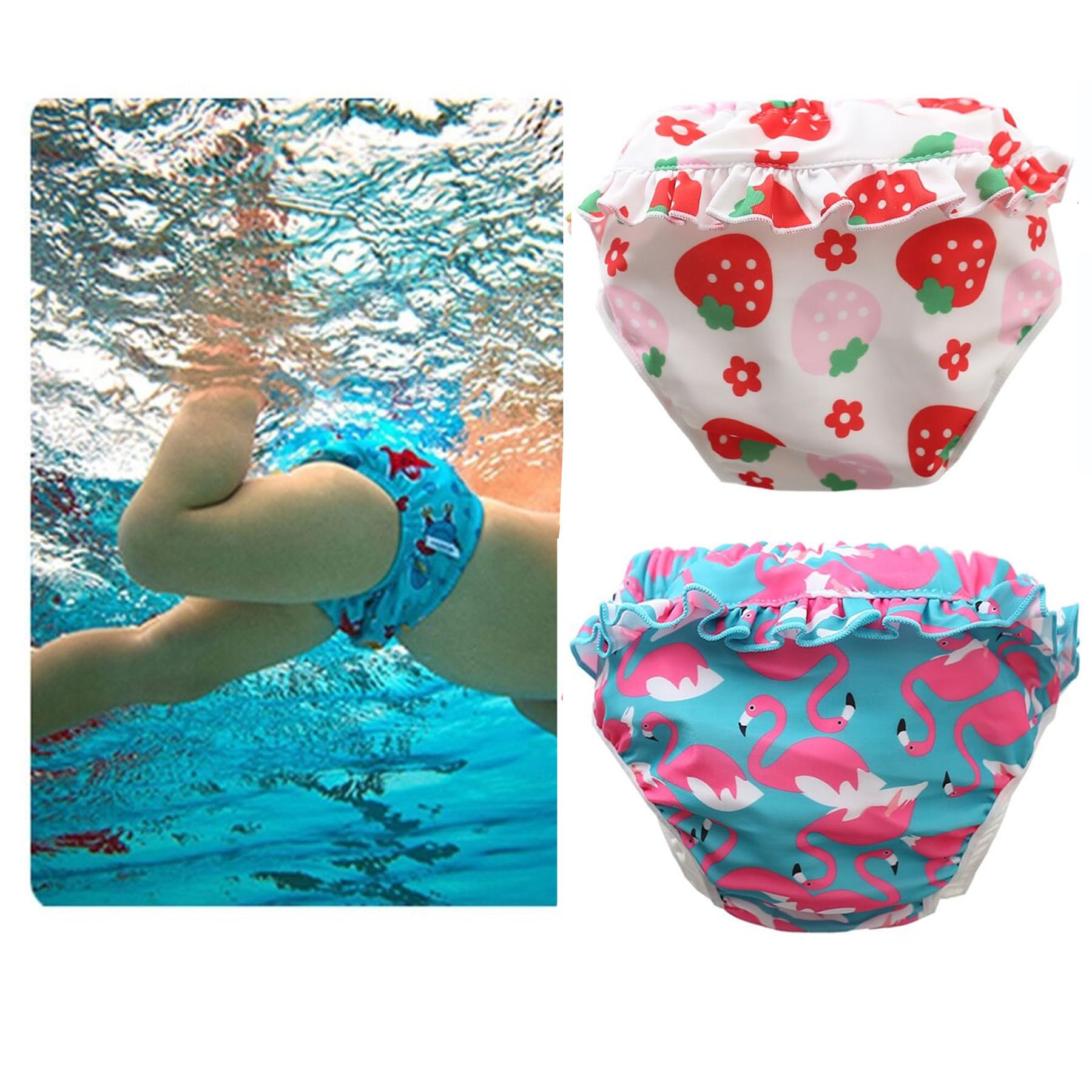 Pannolini da nuoto riutilizzabili, 2 pezzi pantaloni da nuoto per bambine (0-4 anni), pannolino da nuoto con volant, costume da bagno (colore C, XL-36-44lb/3-4 anni)