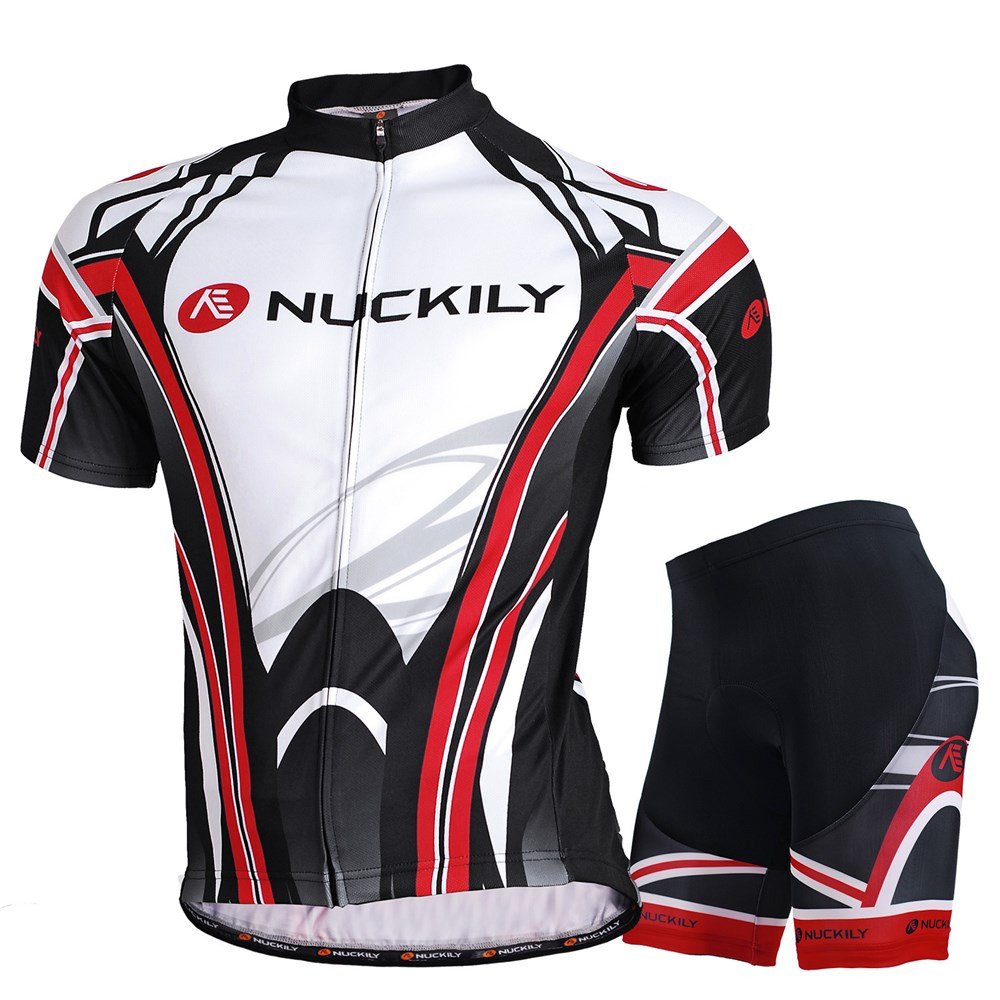 NUCKILY Zestaw męskiej koszulki rowerowej z krótkim rękawem, z wyściełanymi spodenkami MTB