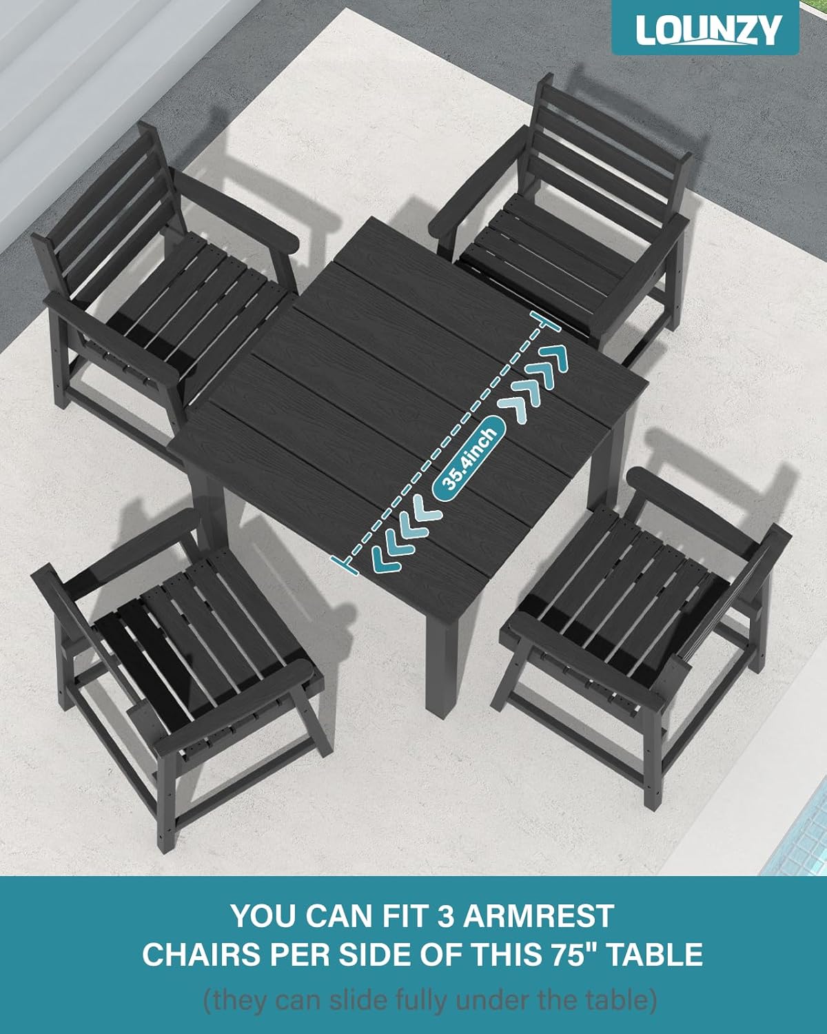 LOUNZY 5-Piece HDPE Patio Dining Set - Outdoor Square Table with 2" Hole Cut-Out & 4 Chairs,Black