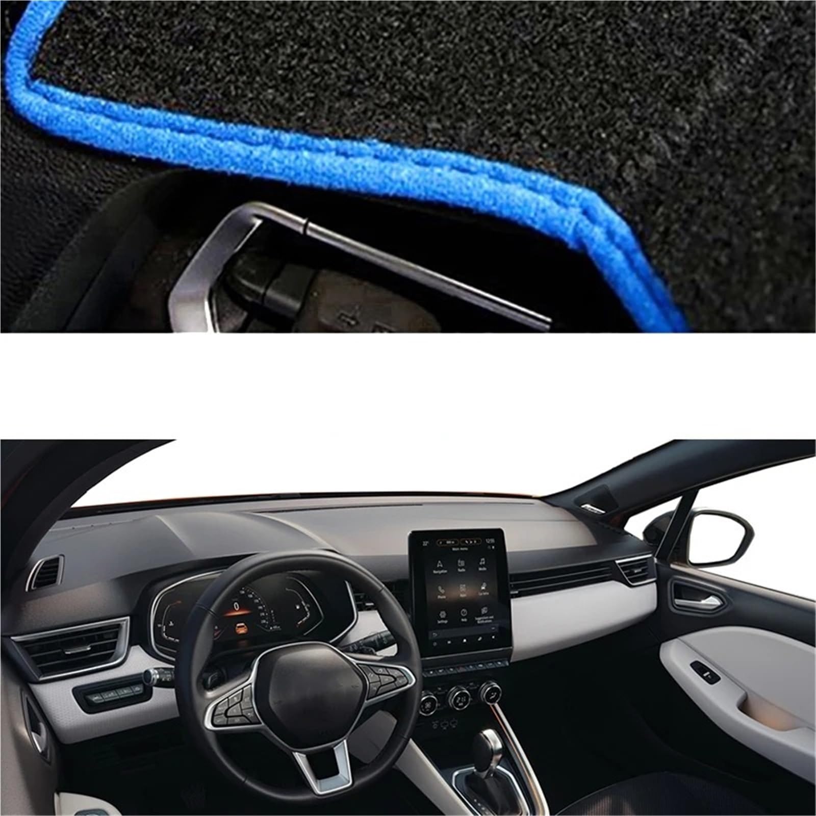 Tapis Couverture Tableau Bord Tapis Protection Console Centrale pour Clio 5 (2018-2022 2023 2024 2025) Pare-Soleil pour Tableau Bord(Left-Blue)