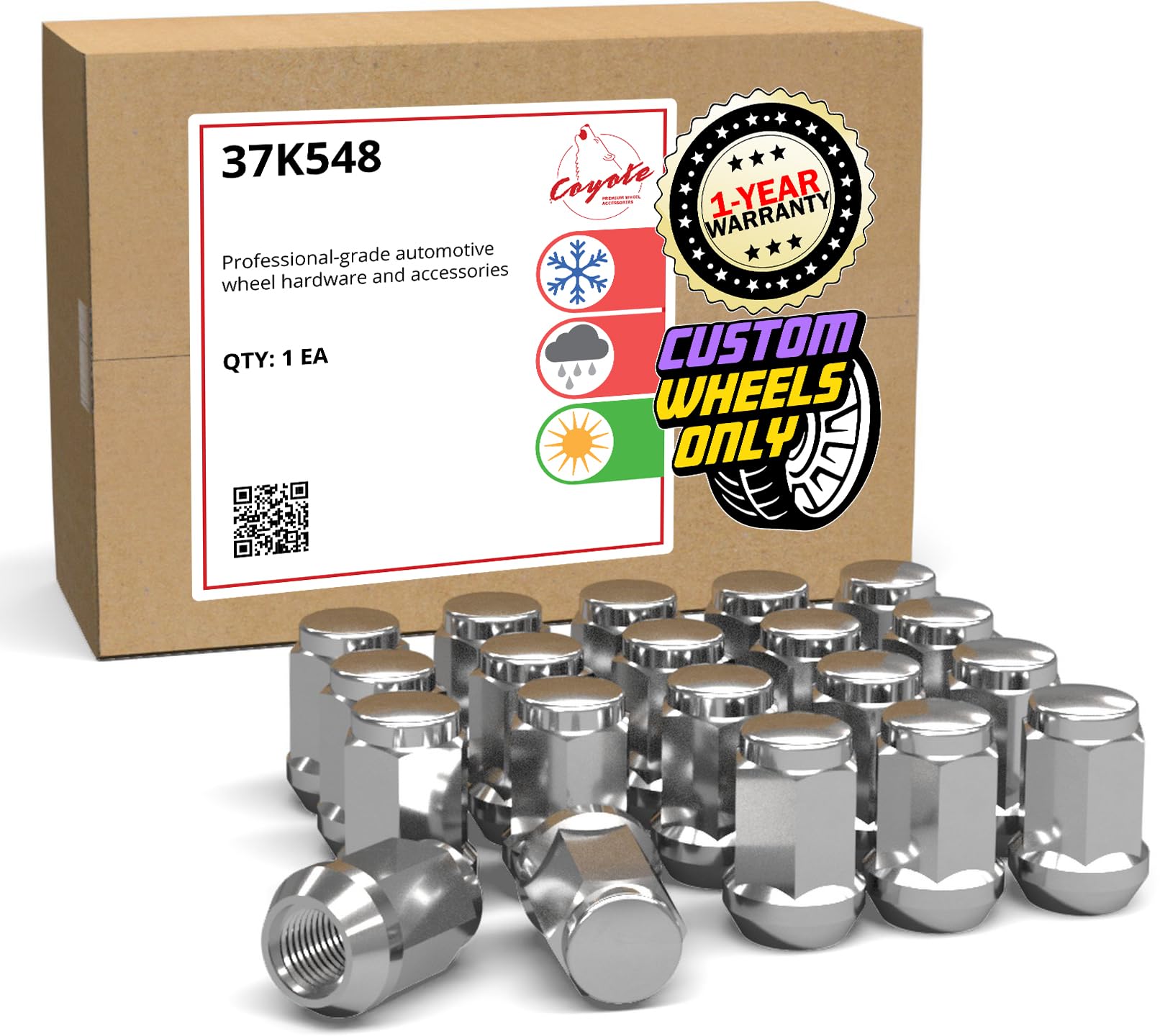 Wheel Accessories Parts 20 Pcs M14x1.5 14x1.5 Thread Bulge Acorn 1.4" Long Lug Nuts Chrome 3/4" 19mm Hex Fits Chevy Camaro Corvette ｜ Dodge Charger Challenger ｜ Ford Mustang ｜ Jeep Wrangler