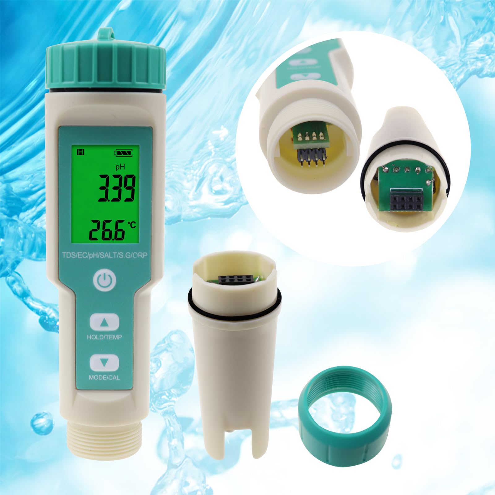 miernik pH wody: cyfrowy tester wody 7 w 1 z pomiarem pH, TDS, EC, ORP, soli, S.G i temperatury, tester pH w kształcie długopisu, miernik ppm z buforem pH, idealny do wody pitnej, basenów,