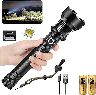 Rechargeable 90000 High Lumens LED Flashlights, Xhp70.2 Super Bright Tactical Handheld Flashlight with Zoomable & 3 Modes & IPX7 Waterproof Portable Flash Light for Emergencies,Camping.