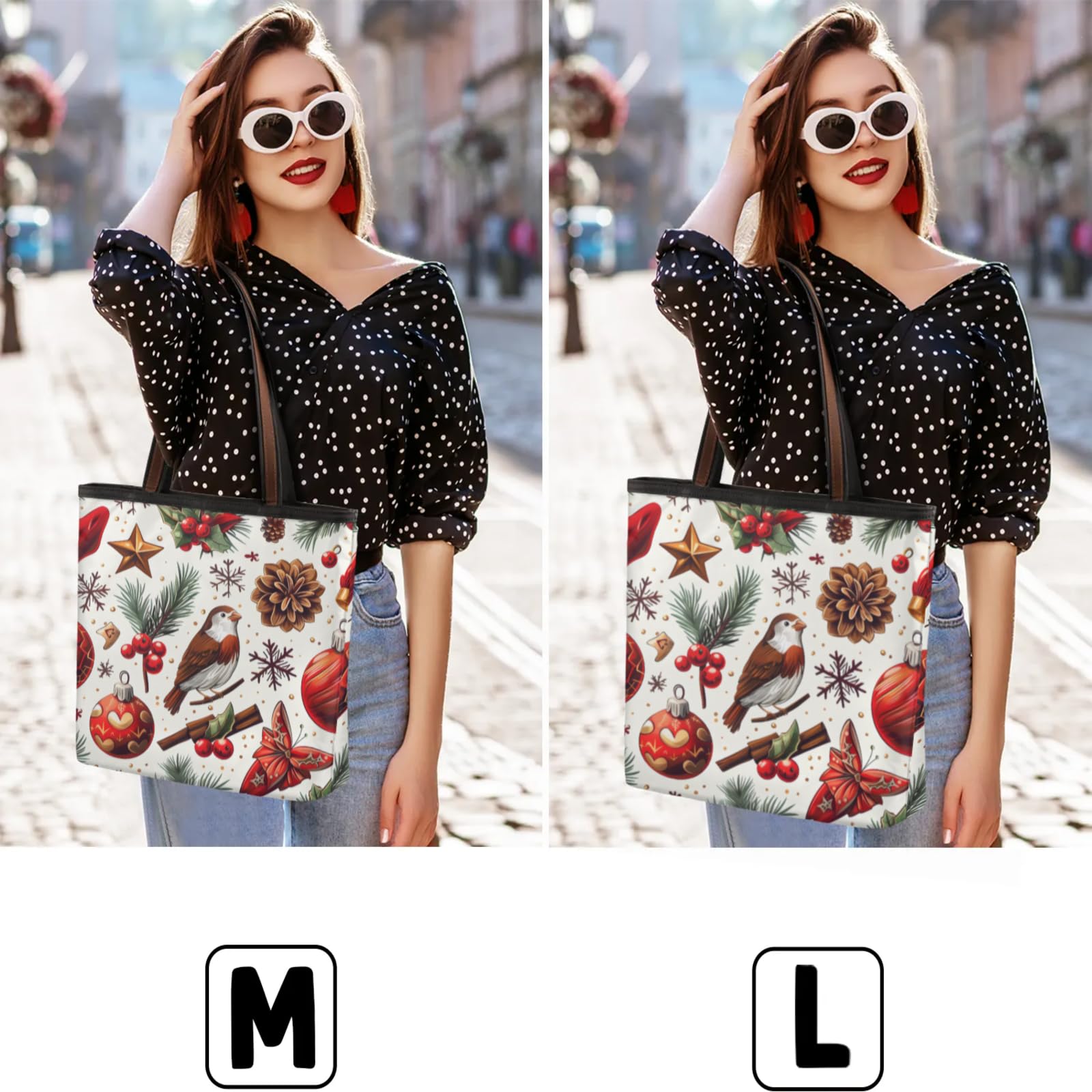 Watercolour Bird Berry Branch Snowflake Tote Bag Multi Pocket Zippered Beach Bag Lightweight Waterproof Handbag for Women Men Work Gym Travel Swimming Yoga Grocery Shopping L