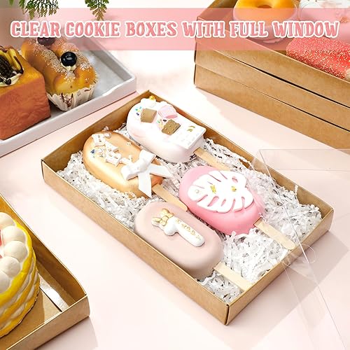 Miniatura 5 de Karenhi 48 cajas transparentes para galletas con ventana completa de 9.5 x 5.9 x 1.3 pulgadas, cajas de golosinas de panadería, macarrones,
