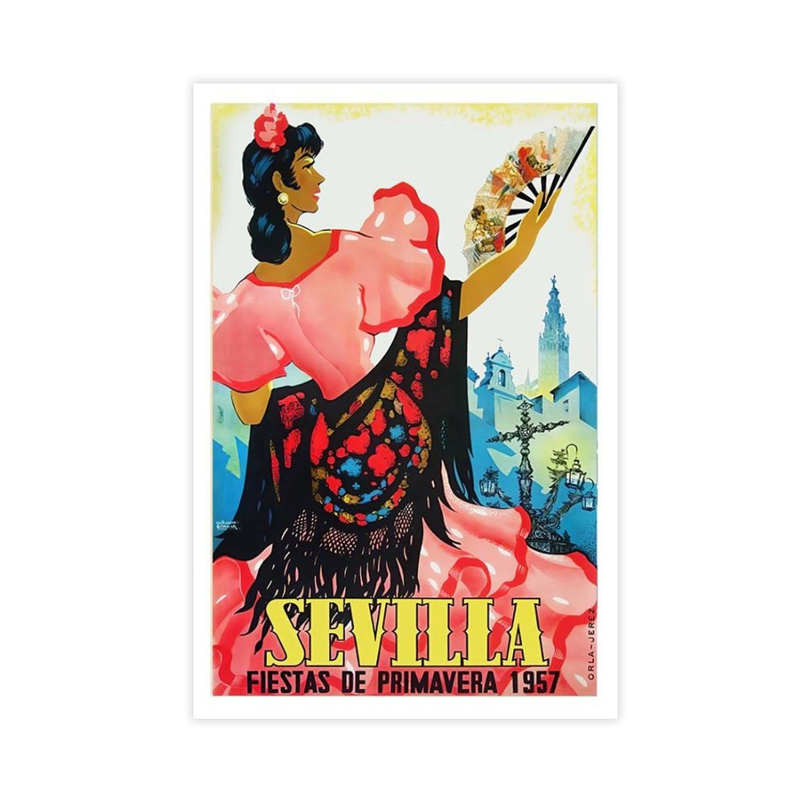 QIENAZIO Festival di Primavera di Siviglia. Vintage Travel in Spain Canvas Art Wall Decor Poster Home Bar Restaurant Garage Cafe Logo Regali 60 x 90 cm