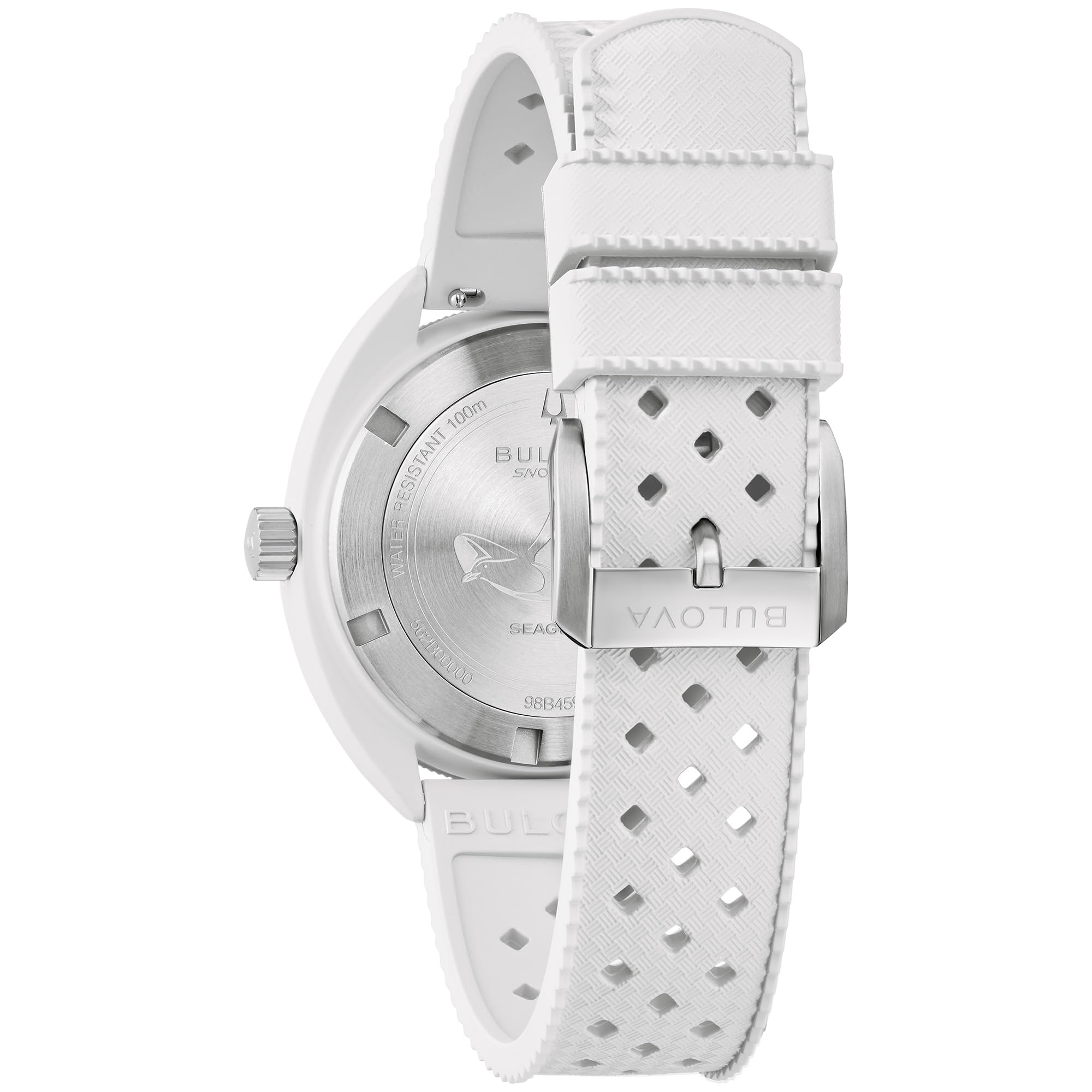Bulova Orologio da uomo Oceanographer con boccaglio e cinturino in gomma perforata bianca, stile gabbiano: 98B459