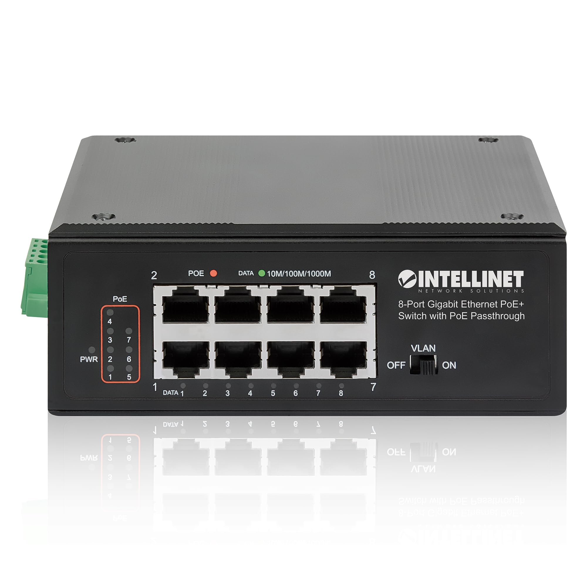 Switch Industriale Poe+ Gigabit Ethernet A 8 Porte Con Alimentazione Poe Intellinet Con Passthrough Poe - Switch - Non Gestito - 8 X 10/100/1000 (poe