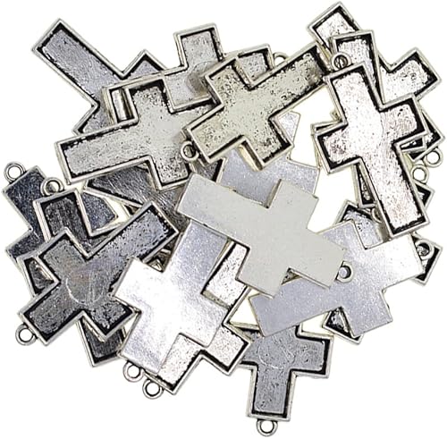 Miniatura 9 de Fityle - Juego de 20 piezas de collar de cruz Shabby Chic con colgante de cabujón, base de camafeo, bisel en blanco, cabujones de resina, hallazgos