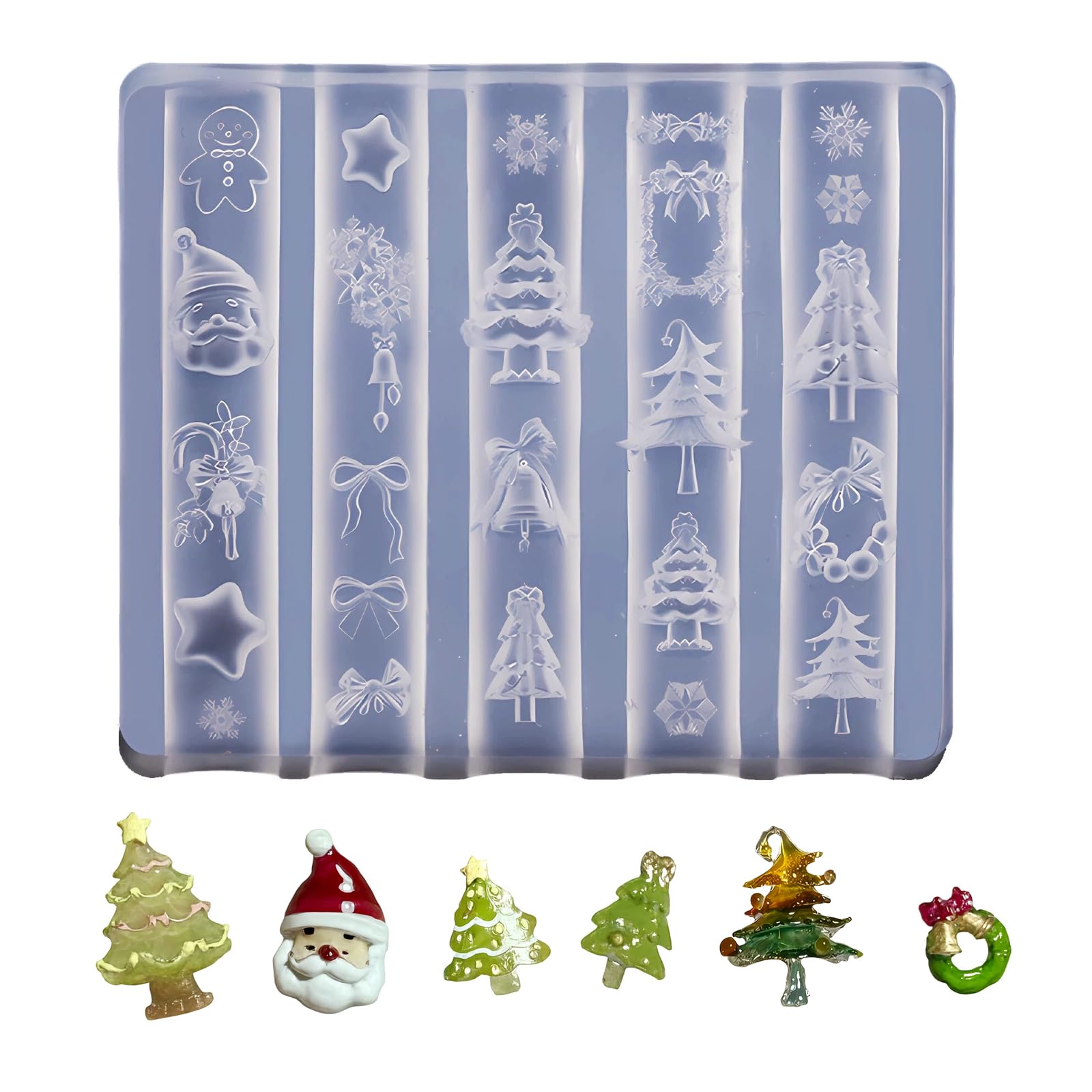 Silicone Nail Molds Christmas 3D Nail Art Sculpture Templates, DIY Resin Mold for Nails Design with Santa Claus Bells Christmas Tree Snowflake Reusable Nail Carving Stencils Xmas Nail Charms Supplies-image-10