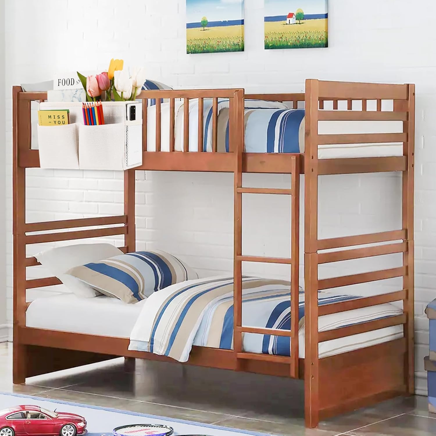 Bedside Caddy White Bedside Hanging Storage Basket Bed Caddy for Headboards Bunk Dorm Rooms Crib Beds Rails Organizer (White) - Image 4