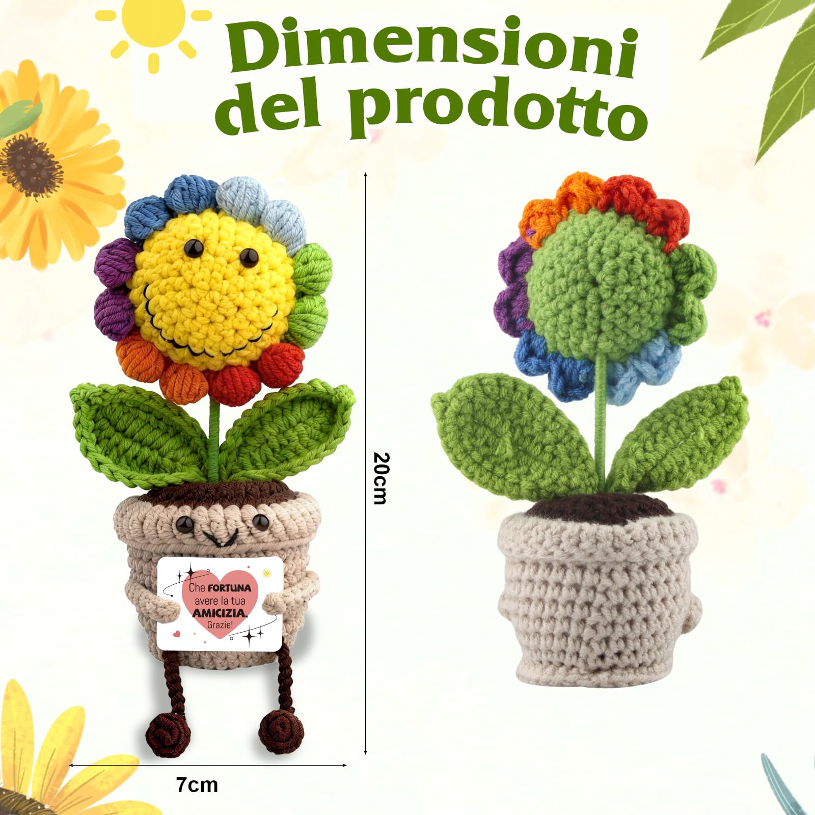 Regalo Girasole per Amici, Decorazioni da Scrivania per Casa e Ufficio, Pocket Hug Positive Fiori all'Uncinetto Regalo per Laurea Collega Sorella Amica Ufficio, Che Fortuna Averti - 2