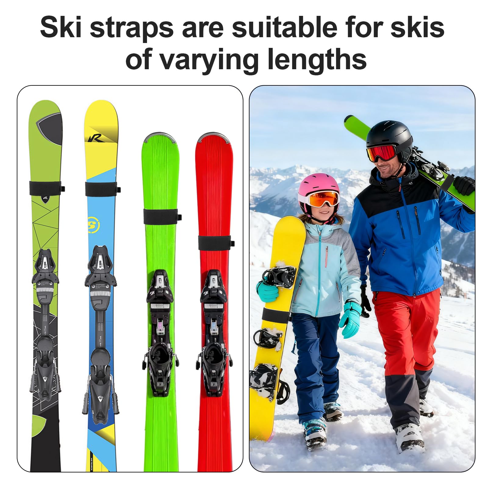 6 Pezzi Cinghie da Sci Regolabile, Cinghie da Sci, Versatile Fasce di Fissaggio per ski, Regolabili Fascette da ski in Eva Fascette da Scis, Accessori per Il Trasporto di Scis e Bastoncini