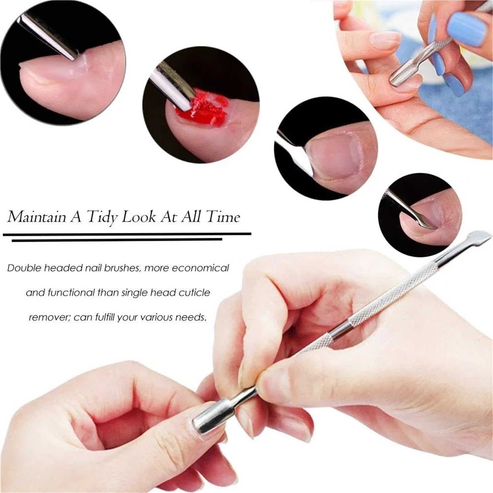 Spingi Cuticole Spingicuticole a doppia estremità da 10 pezzi Per Pelle Morta | Strumenti for pedicure manicure for rimozione smalto in acciaio inossidabile