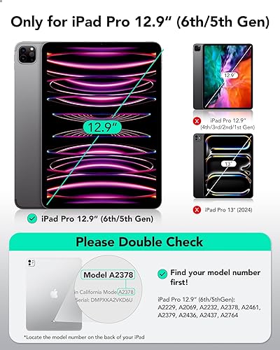 Miniatura 2 de ESR Funda para iPad Pro 12.9, iPad 12.9 Pro Folio Case (20222021, 65 generación) con soporte para lápices, cubierta magnética desmontable, soporte