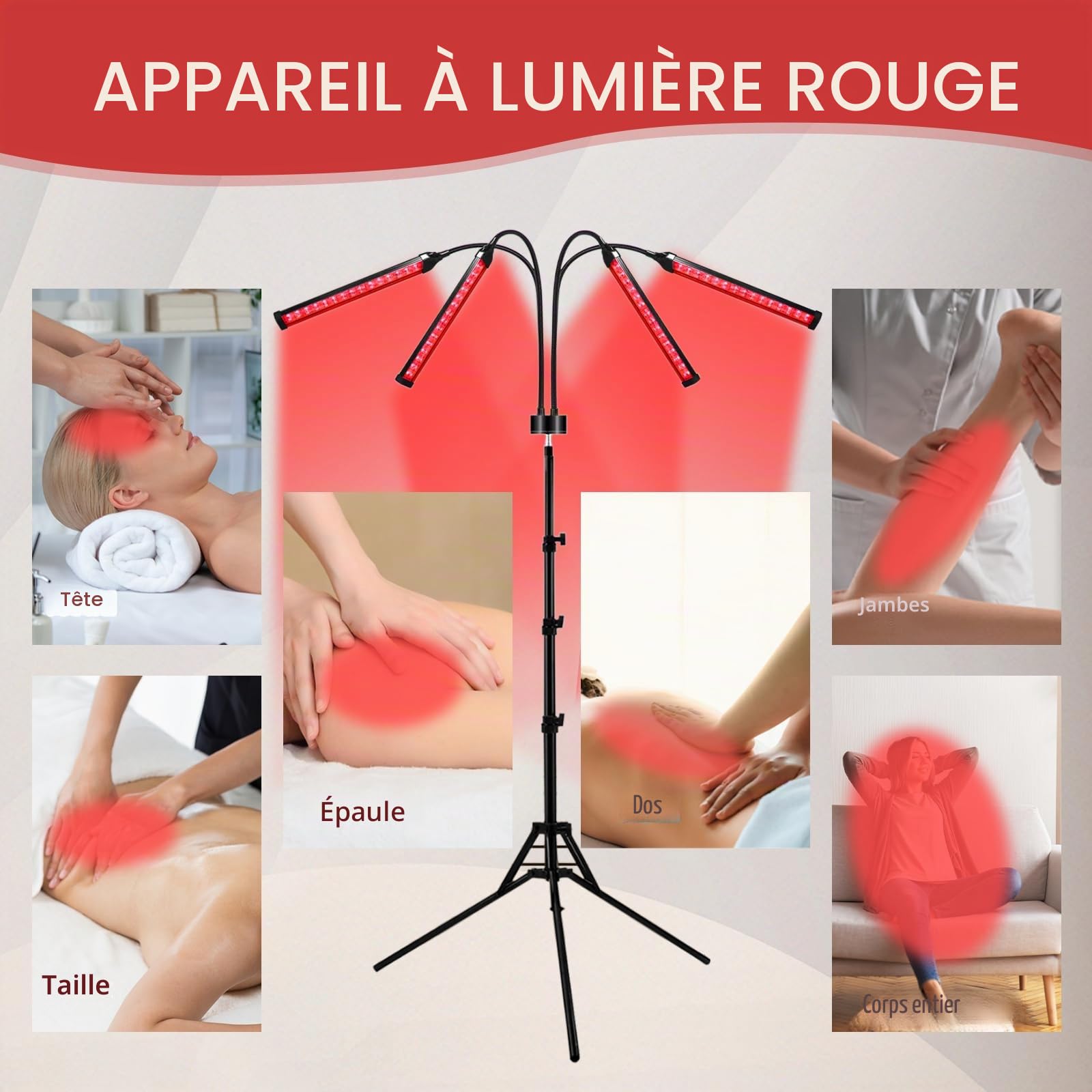 Lampe à lumière rouge avec support, 660 nm, 850 nm et 940 nm, lumière infrarouge 180 LED avec minuteur, lumières rouges rotatives à 360° pour la maison/le bureau, cadeaux d'anniversaire pour