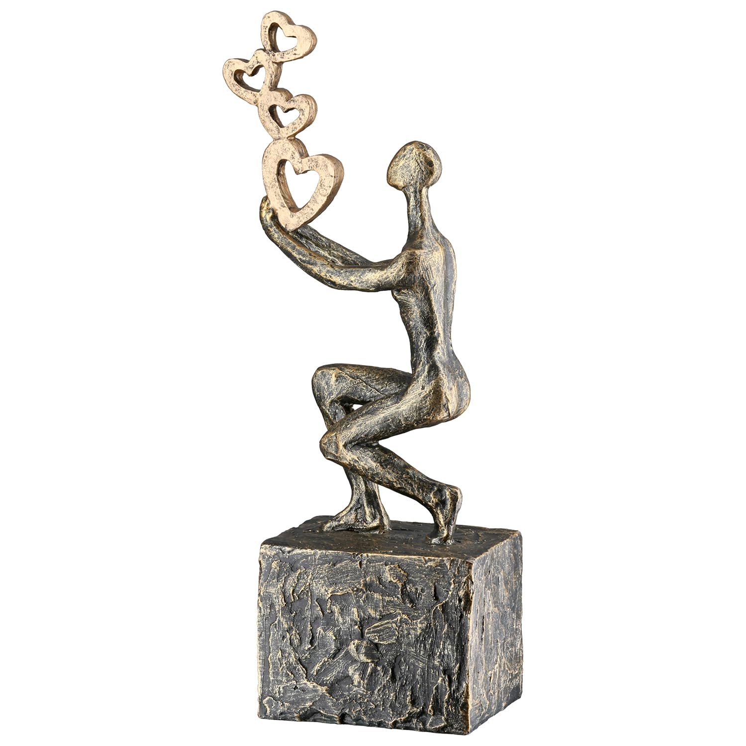 GILDE Sculpture Flying Hearts - Bronze - Resin - Antique Finish - Heart Motif - Height 24 cm x Width 10 cm - Decoration
