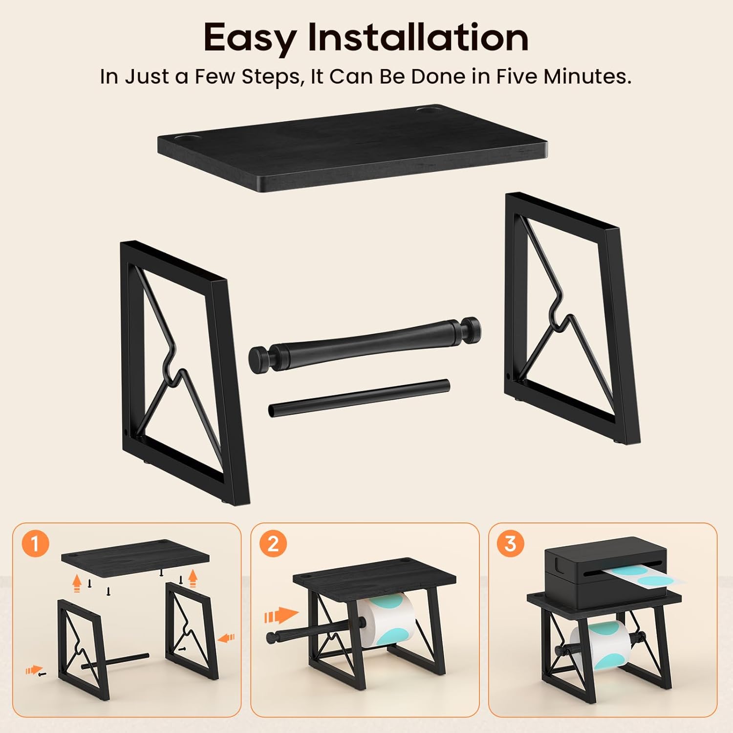 Label Holder for Rolls and Fan-fold Labels, Wooden Label Stand for Shipping Label Printer, Sticker Roll Holder Thermal Printer Accessory for Home, Office (Black) - Image 6