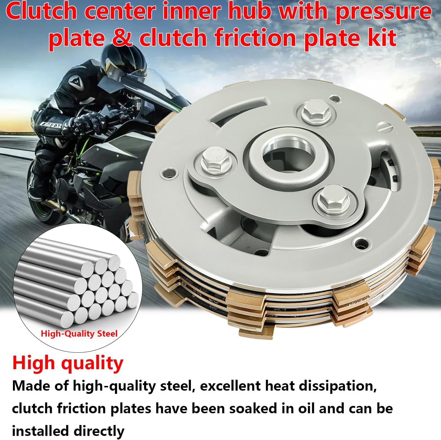 Clutch Kit & Center Clutch Inner Hub & Outer Pressure Plate Kit & Gasket Kit Compatible with ER400 Z400 4 Ninja 400 EX400 2018-2023