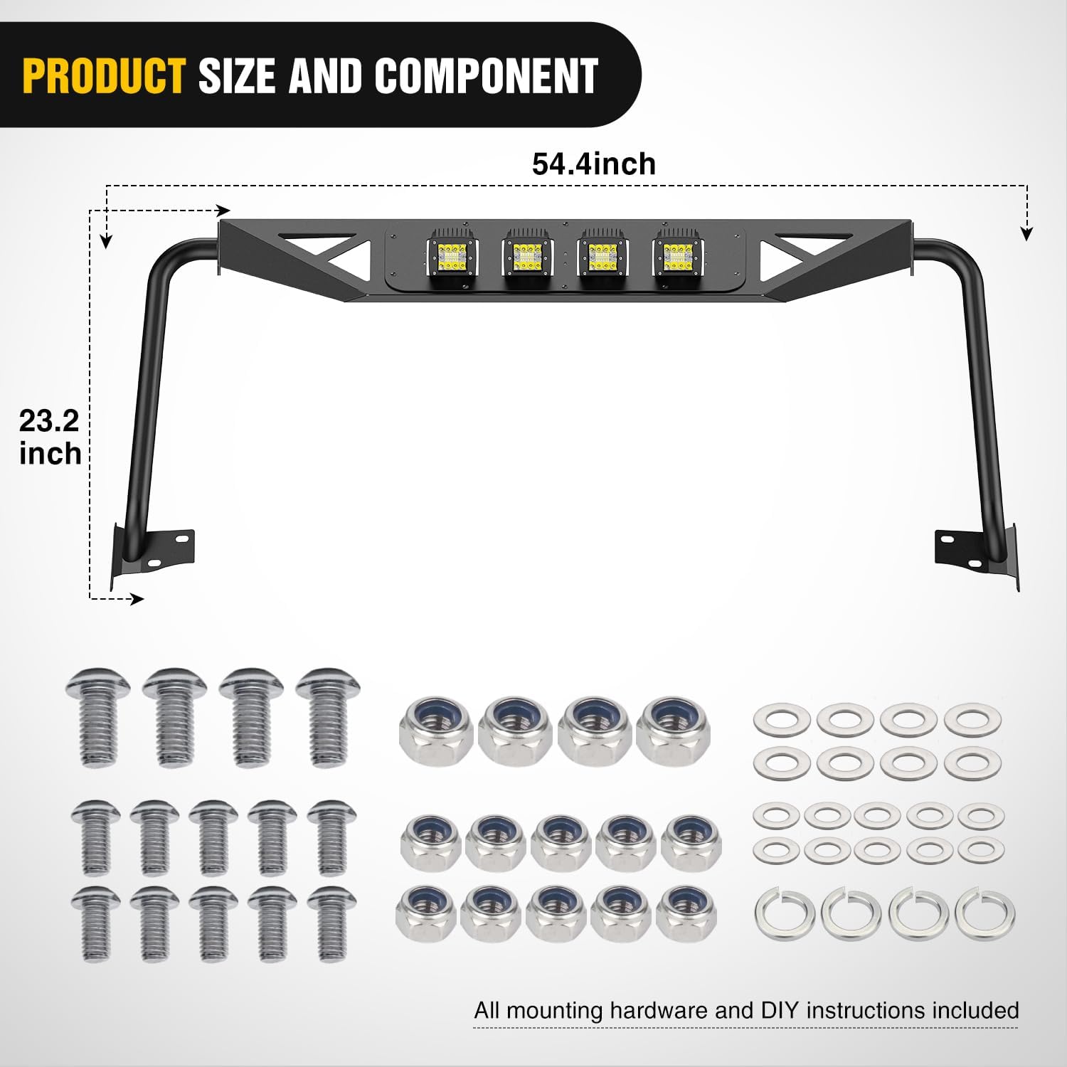 Nilight Front Windshield Frame Cover Roof Sun Visor Cowl Body Armor with 4 x LED Lights Compatible with 2007-2018 Jeep Wrangler JK JKU Unlimited, Windscreen Rack Protector Stand
