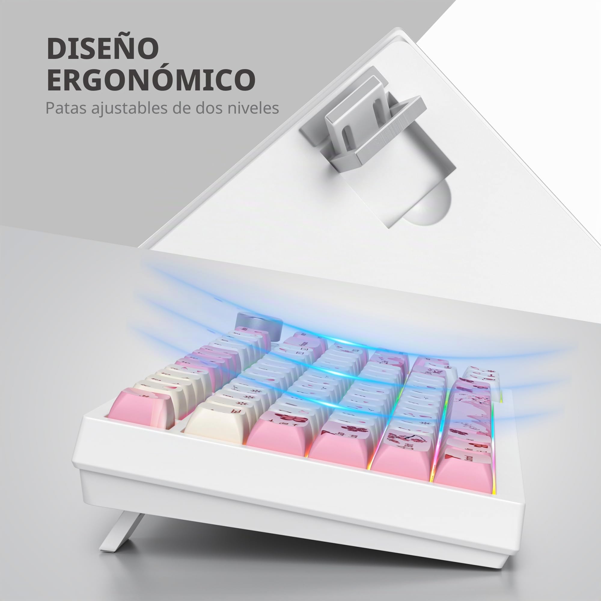 SOLIDEE Teclado Intercambiable en Caliente 75%,Retroiluminación RGB,Gasket Teclado para Juegos de 82 Teclas TKL,Teclado Compacto NKRO con Control de Perilla de Aluminio(82 Flower)
