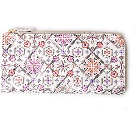 Amazon 浅草文庫 L字ファスナー 長財布 花菱 はなびし 柄 スリム 財布 サイフ 友禅染 浅草 文庫革 江戸小紋 朱鷺 トキ 色 財布