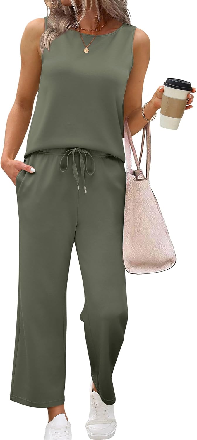 SAMPEEL Two Piece Sets for Women Summer Outfits Beach Vacation Clothes Wide Leg Crop Pants