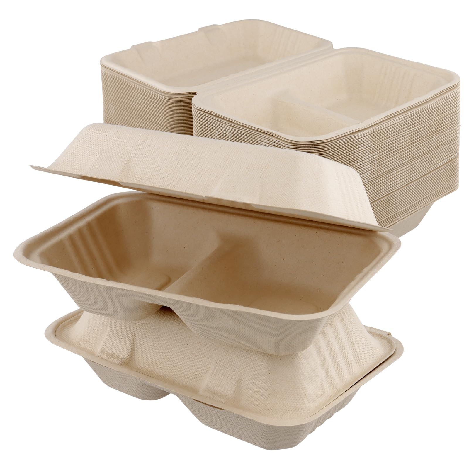75 pezzi Confezione da asporto a due scomparti, per uso alimentare, contenitore per il pranzo in cartone, in polpa di canna da zucchero, ciotole con coperchio, 900 ml, 23 x 15 x 8 cm