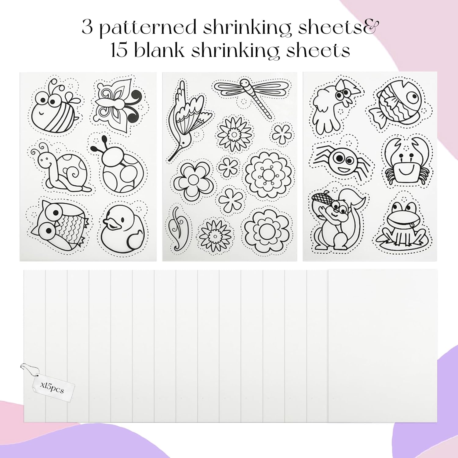 SNAIL GARDEN 252 PCS Shrinky Dink Sheets with Hollow Out Pre-Cut Snowflake & Butterfly Patterns, Heat Shrink Plastic Sheet Kit with DIY Keychain, Hole Punch, Colored Pencils