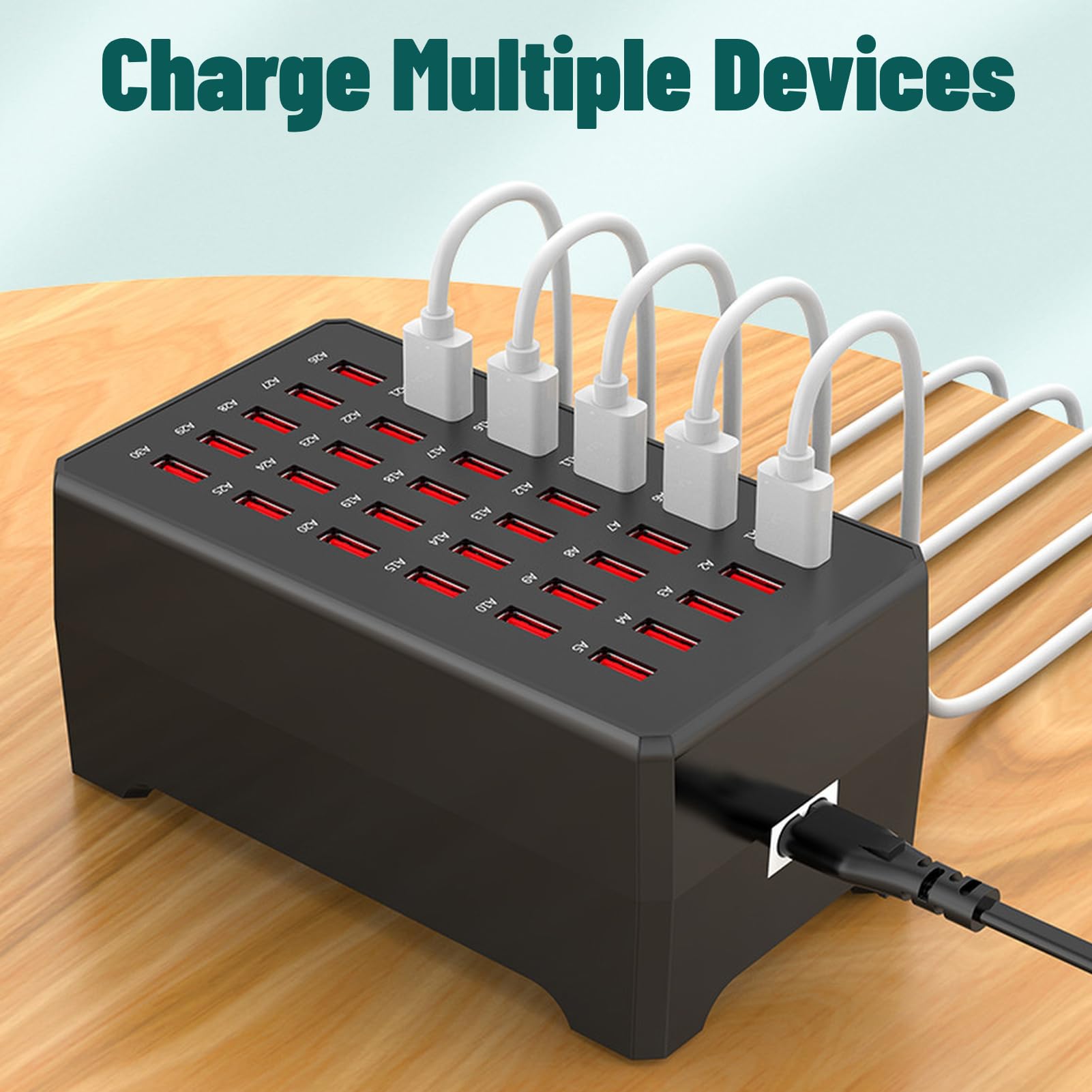 Estación de Carga USB de 150 W, 10 A, 30 Puertos, Cargador Rápido USB de Escritorio de Tamaño Familiar, Estación de Carga de Escritorio USB Múltiple para Teléfono Inteligente,