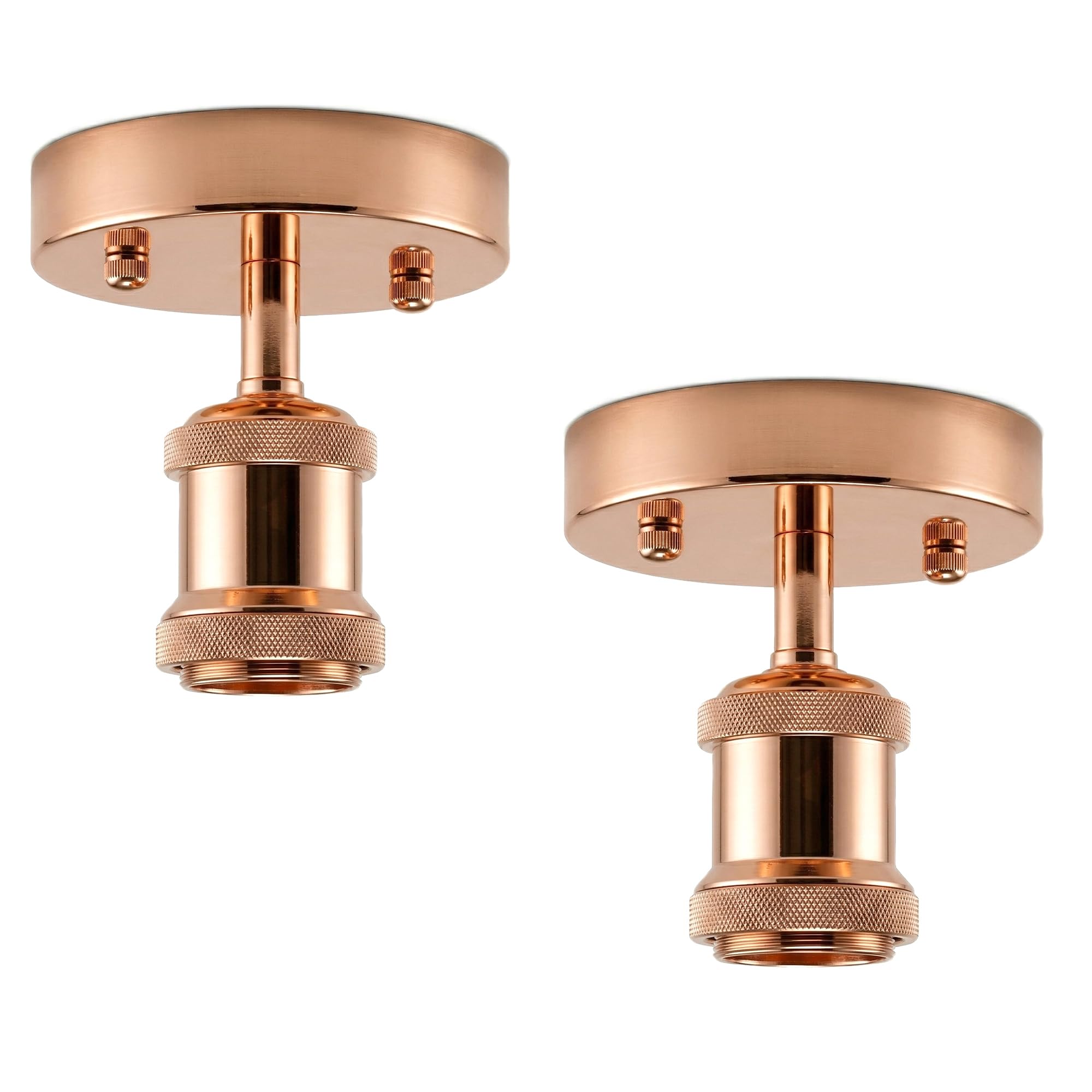 DC VOLTAGE 2 Pack of Single Head Fully Earth Ceiling Light Retro Rose Gold Flush Mount E27 Lamp Holder Sconce Chandeliers Pendent Set for Living Room Dining Room — image 1