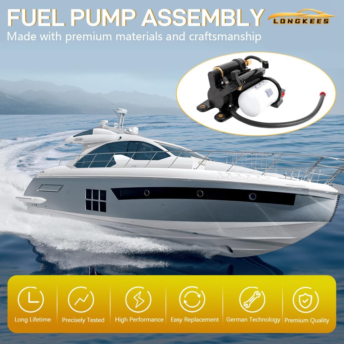 Electric Fuel Pump Assembly FIT for Volvo Penta 4.3 5.0 5.7 GXi Gi OSi Marine Engines, Replace 21608511 3861355 3860210, High & Low Pressure EFI Fuel Pump - Image 2