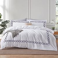 Vista 28 de BedDecor: Enchanted Oasis - Juego de funda de edredón de 3 piezas de 600 hilos de algodón egipcio con bordado de cuadrifolio, ultra suave