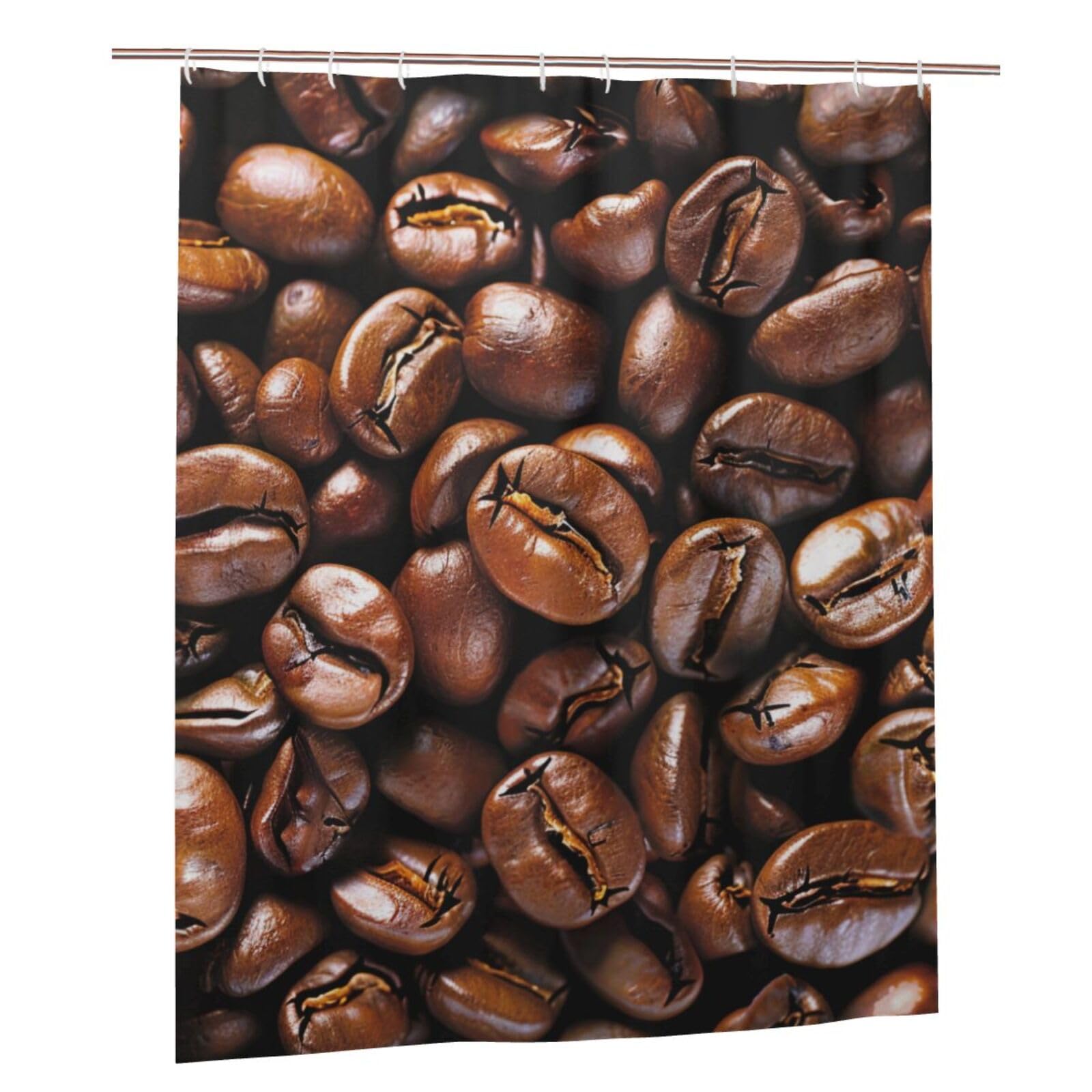 BWWHCCTI Funny Roasted Coffee Beans Printed Shower Curtain With 12 Plastic Hooks Opaque Quick Drying Waterproof Shower Curtains Sets For Bathroom 152x183 Cm