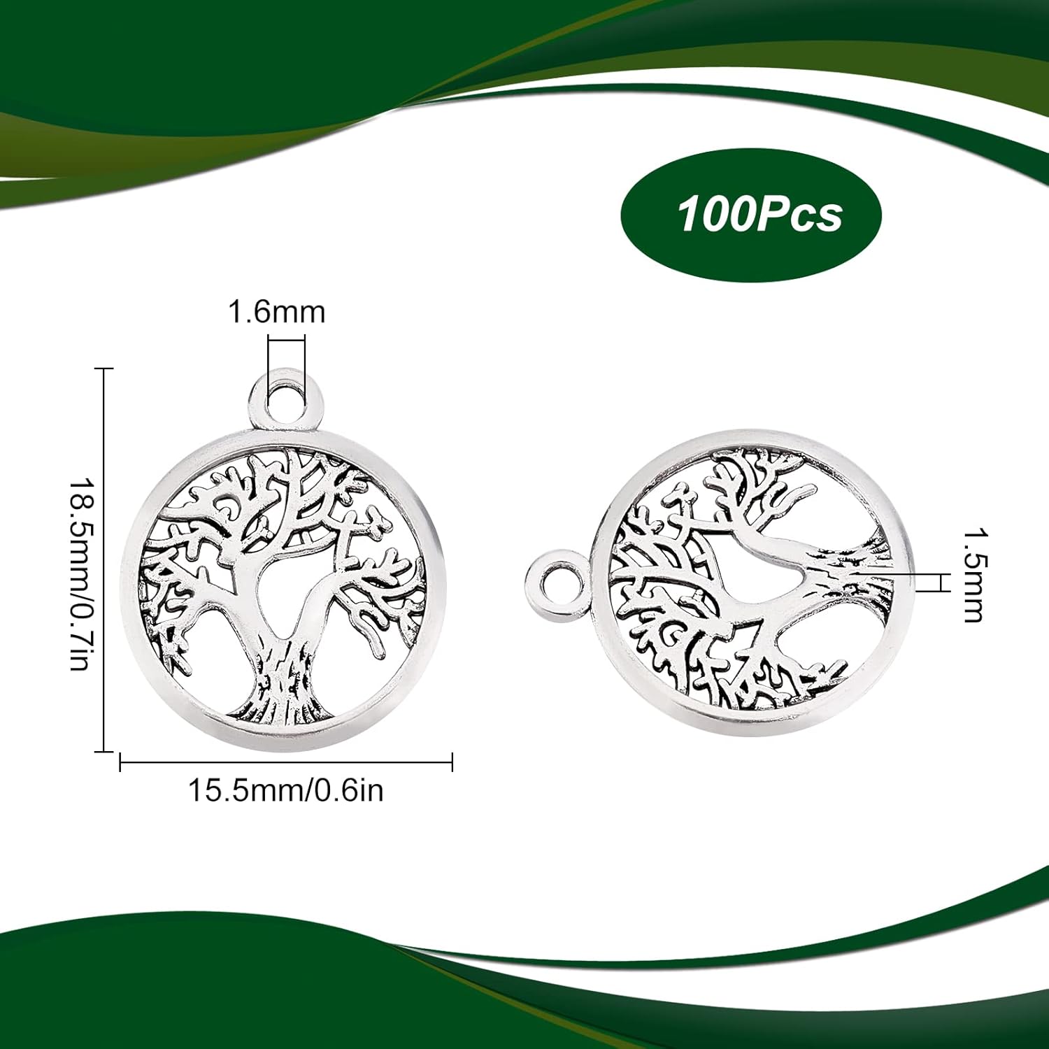 SUNNYCLUE 1 Box 100 Pcs Tree of Life Charms Bulk Tibetan Style Alloy Flat Round Pendants for Jewelry Making Charms DIY Craft Dangle Necklace Bracelet Earrings Accessories Supplies Findings - Image 2