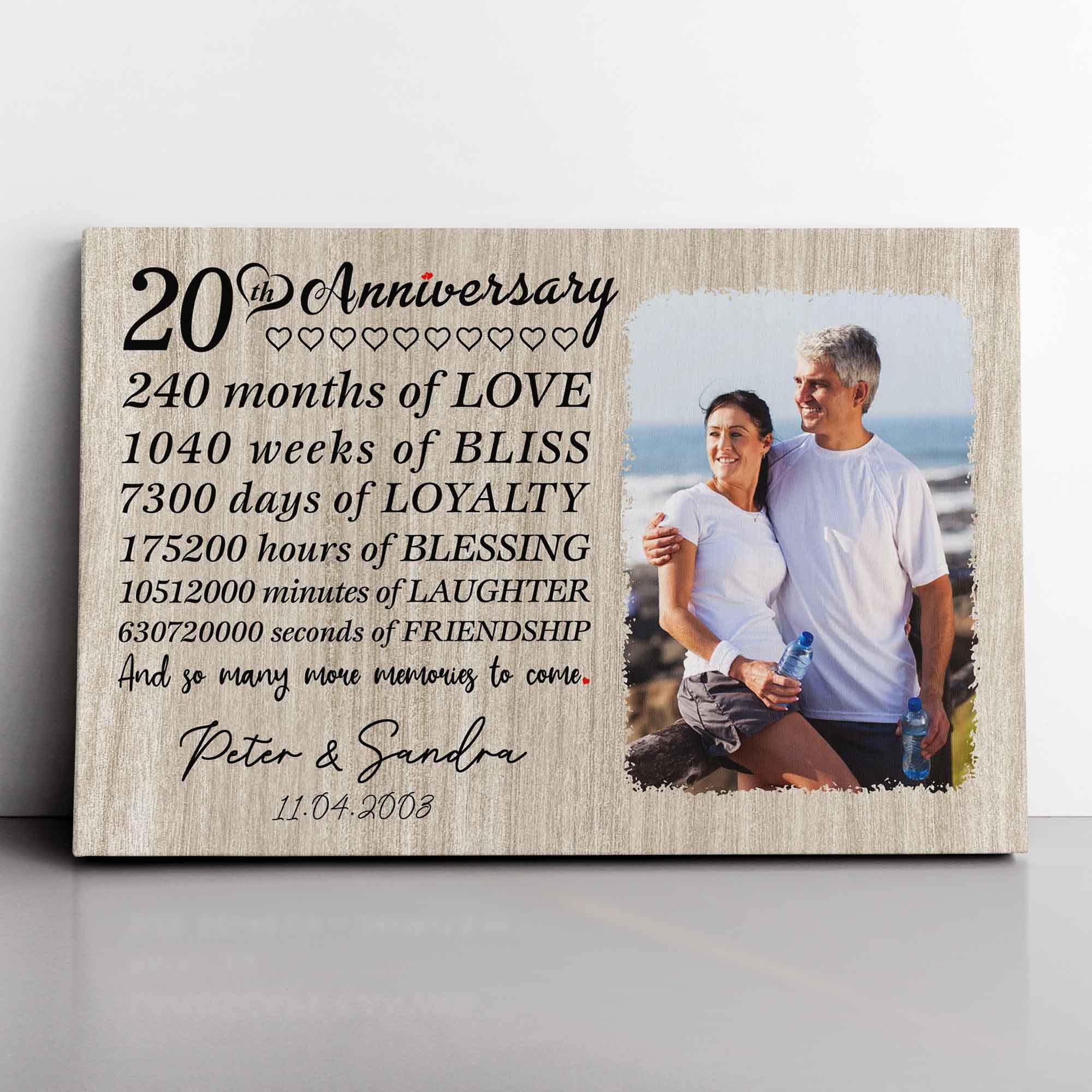 My Soul & Spirit Personalized 20 Year Anniversary Picture Frame Canvas Gift | 20th weddin…