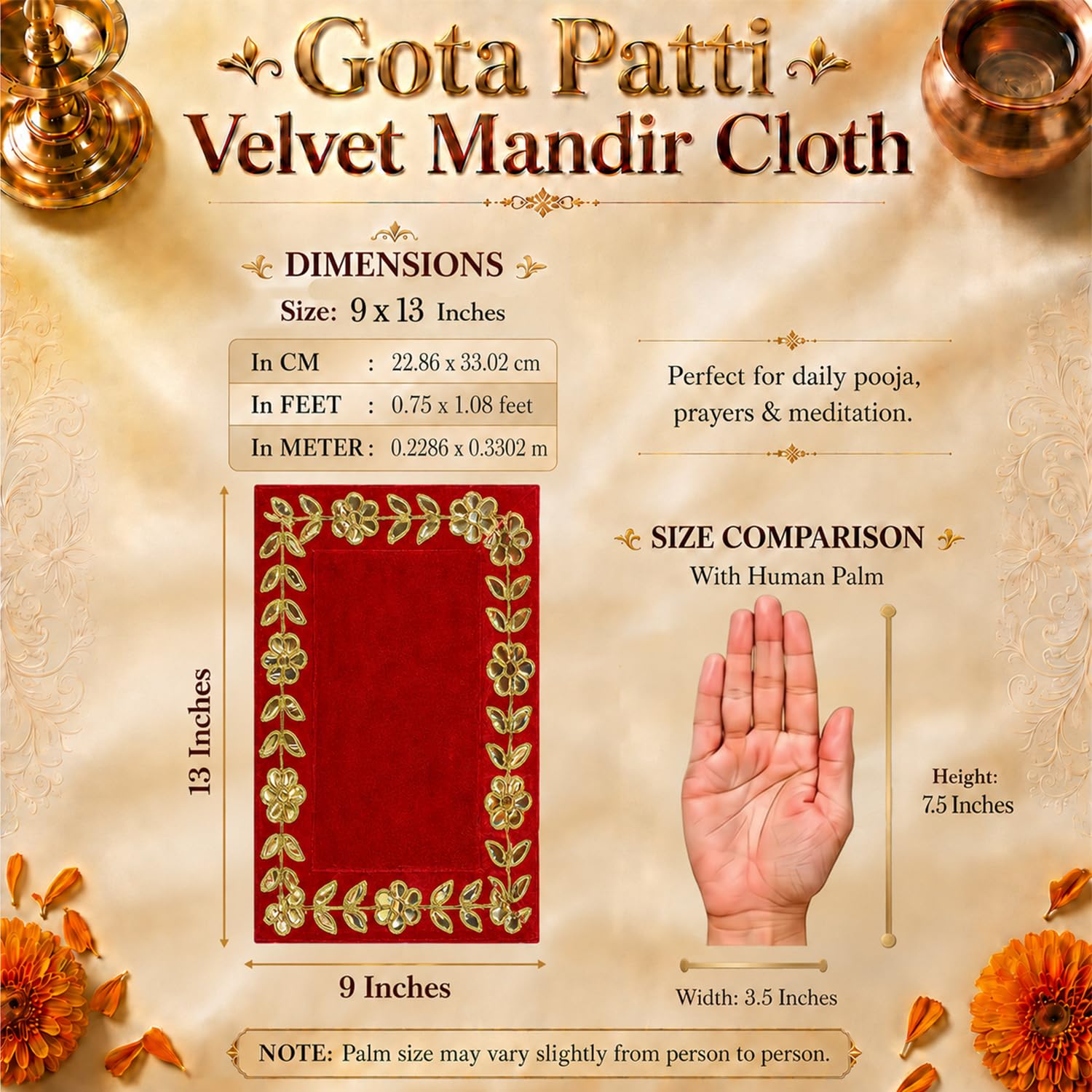 DLC Designer Red Pooja Cloth for God, Velvet Altar Cloth for Puja Mandir| Pack of 2 | Size 9x13 4
