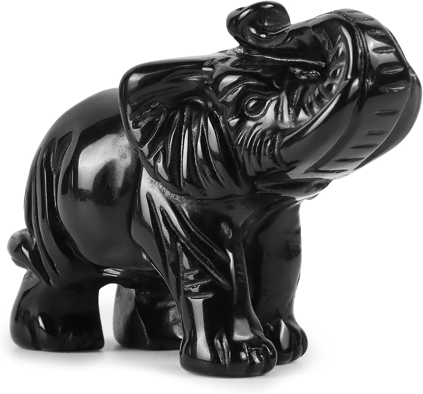 Artistone Black Obsidian Crystal Elephant Statue Figurines Decor Hand Carved Gemstone Animal Sculpture for Home Decoration Desk Ornaments with Gift Box 2 Inch