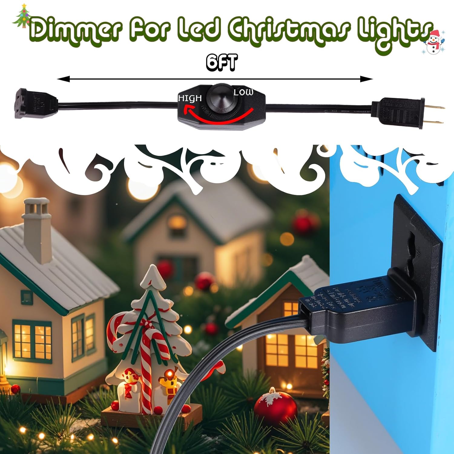 Lamp Dimmer Switch Extension Cord Plug in Dimmer - Rotary Control for 150 Watt Dimmable Lights - Christmas Village Houses Lights Cord Salt Light - 6 ft Cord
