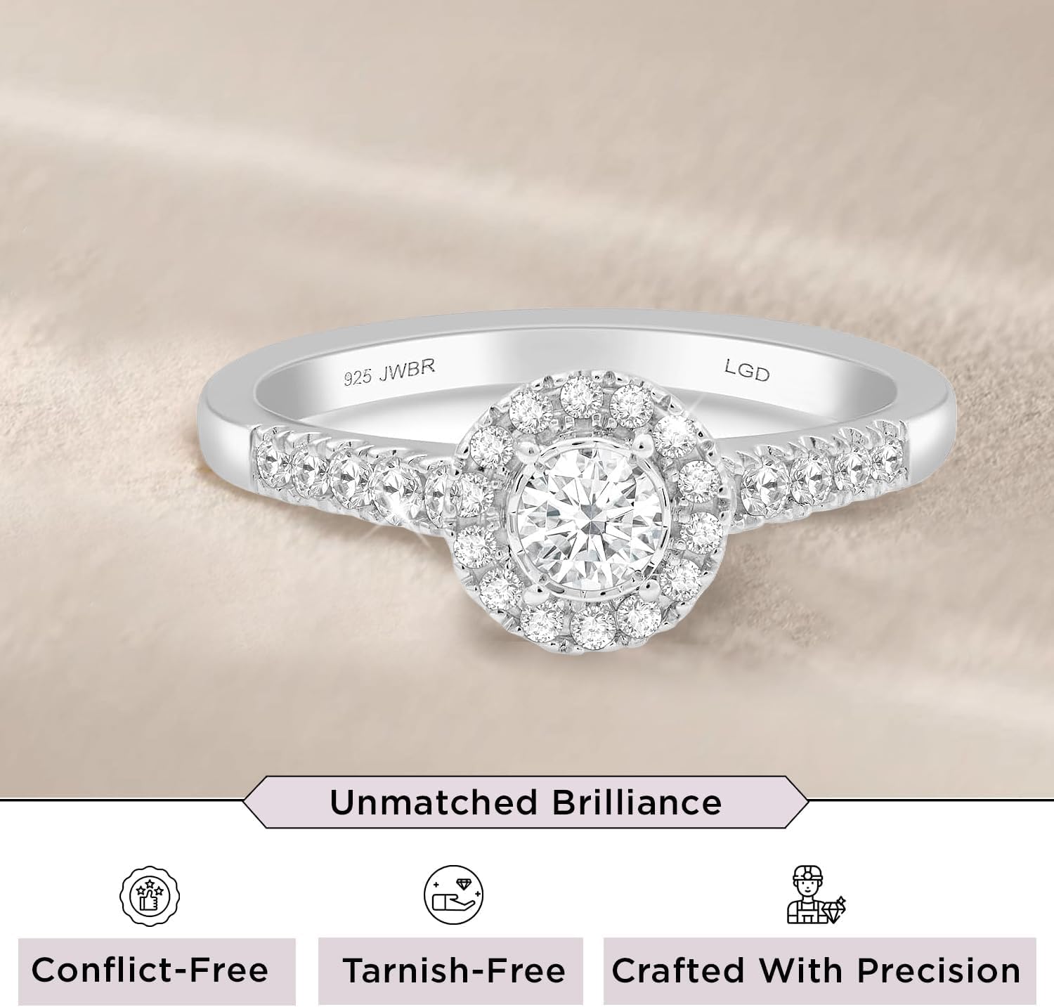 Jewelili 925 Sterling Silver Diamond Ring for Women | 0.50 CTW Halo Wedding Engagement Rings | Lab Grown Diamond Ring | Size 6,7 & 8