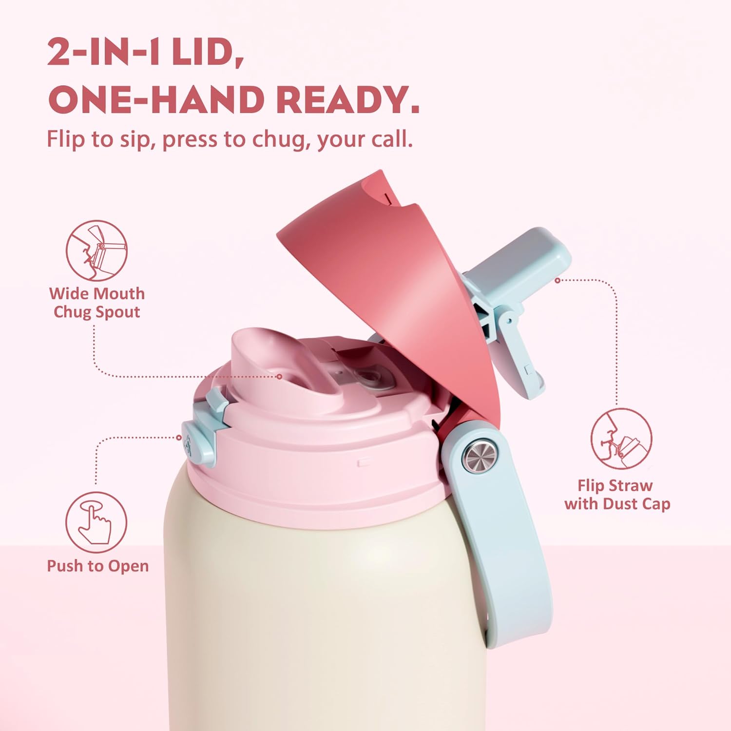 POWCAN 40 oz Large Water Bottle with Handle for Sports: Quick Open Straw and Spout Lid, Leakproof, Carry Handle, Vacuum Insulated Flask with straw for Hiking, Outdoors, Workout, Travel (Breezy Sunday) - Image 2