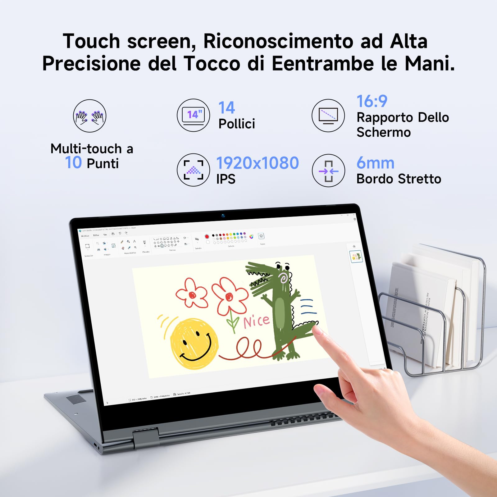 BMAX PC Portatile Intel N150 Notebook 14 Pollici 2 in 1 Touchscreen Computer Portatile 16GB RAM 512GB SSD Win 11 Tastiera Retroilluminata USB 3,2, Type C, BT5.0, Film per Tastiera Italiana